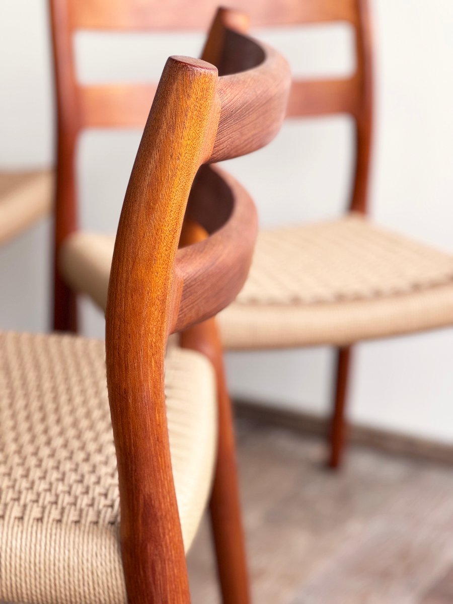 Mid-Century Danish Model 84 Chairs in Teak by Niels O. Møller for J.L. Moller, 1950, Set of 4