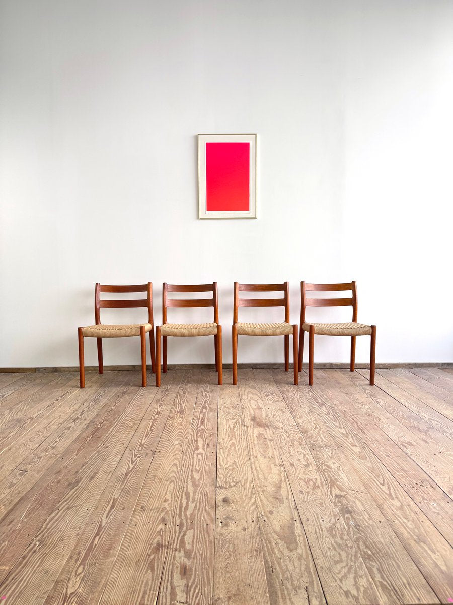 Mid-Century Danish Model 84 Chairs in Teak by Niels O. Møller for J.L. Moller, 1950, Set of 4