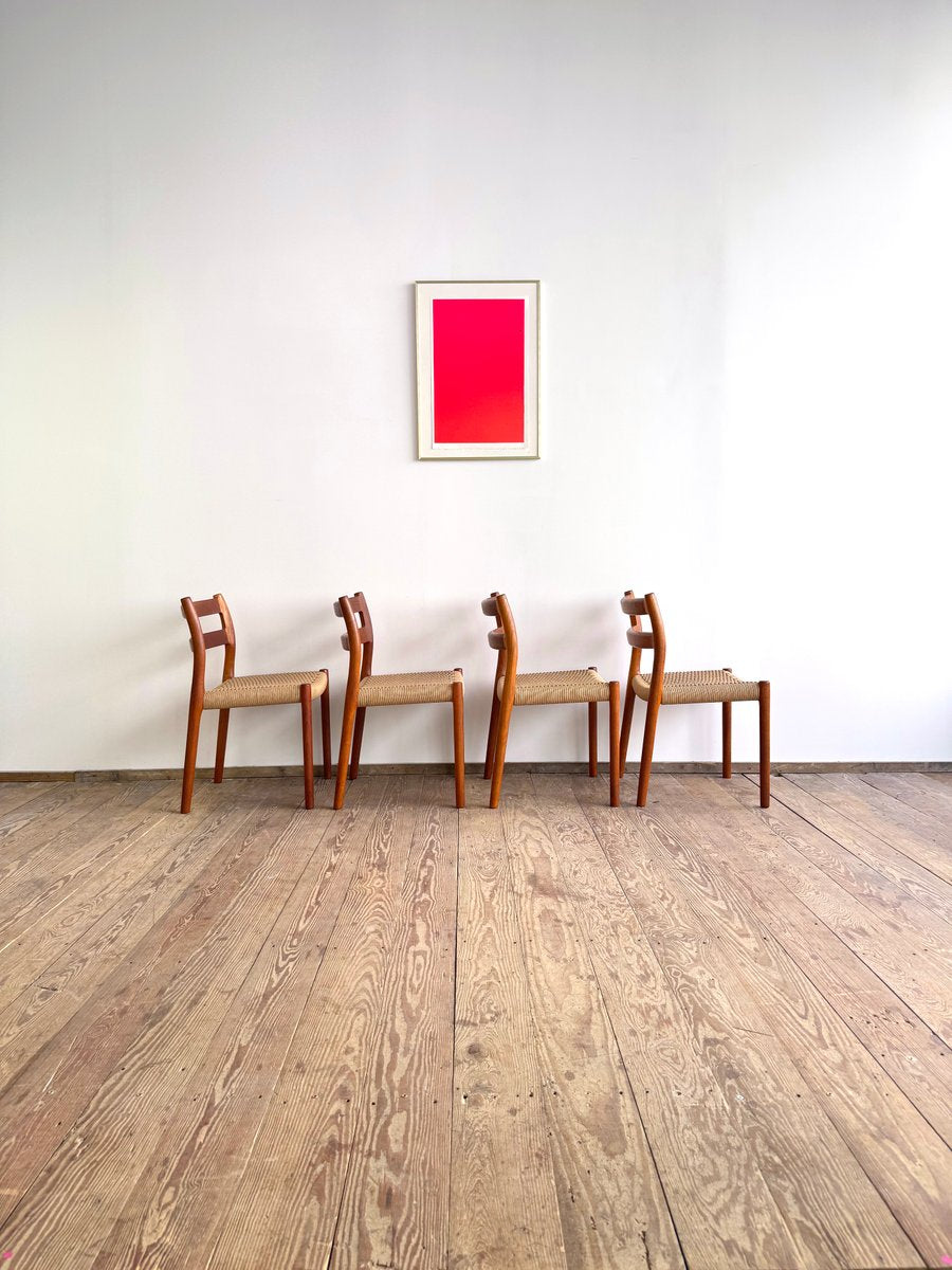 Mid-Century Danish Model 84 Chairs in Teak by Niels O. Møller for J.L. Moller, 1950, Set of 4