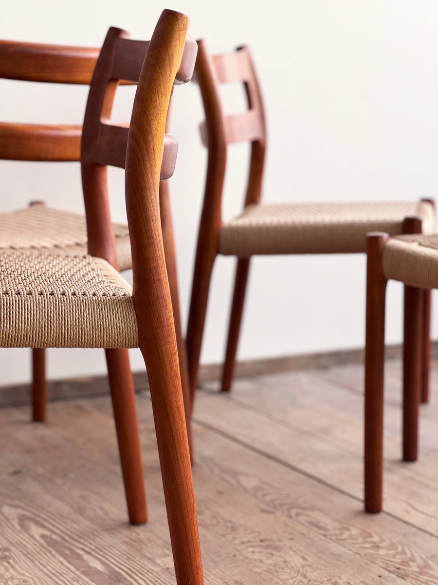 Mid-Century Danish Model 84 Chairs in Teak by Niels O. Møller for J.L. Moller, 1950, Set of 4