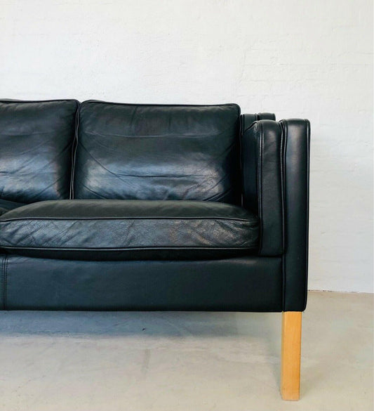 Mid-Century Danish Modern Black Leather Sofa from Stouby