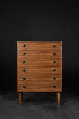 Mid-Century Danish Modern High Teak Highboy Chest of Drawers with Brass Handles, 1960s-ZAA-1706626