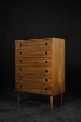 Mid-Century Danish Modern High Teak Highboy Chest of Drawers with Brass Handles, 1960s-ZAA-1706626