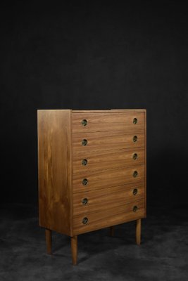 Mid-Century Danish Modern High Teak Highboy Chest of Drawers with Brass Handles, 1960s-ZAA-1706626