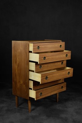 Mid-Century Danish Modern High Teak Highboy Chest of Drawers with Brass Handles, 1960s-ZAA-1706626