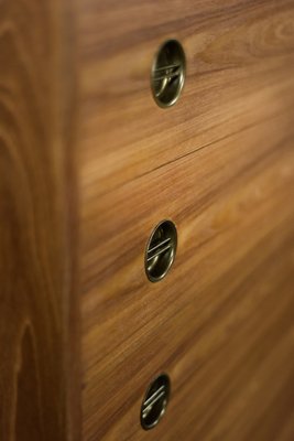 Mid-Century Danish Modern High Teak Highboy Chest of Drawers with Brass Handles, 1960s-ZAA-1706626