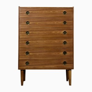 Mid-Century Danish Modern High Teak Highboy Chest of Drawers with Brass Handles, 1960s-ZAA-1706626