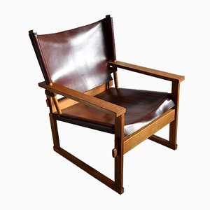 Mid-Century Danish Oak & Dark Brown Leather Safari Armchair by Poul Hundevad for Vamdrup-IEI-842635