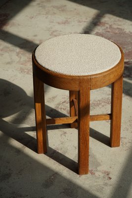 Mid-Century Danish Oak Stool Reupholstered in Bouclé Wool from Rud. Rasmussen, 1950s-MXF-1008748