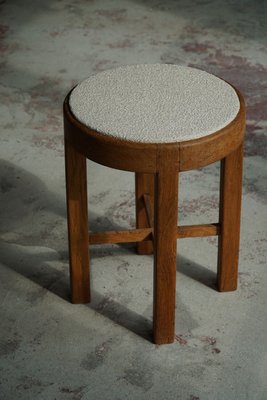 Mid-Century Danish Oak Stool Reupholstered in Bouclé Wool from Rud. Rasmussen, 1950s-MXF-1008748