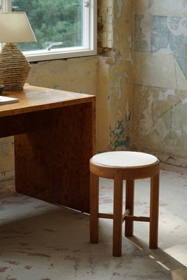 Mid-Century Danish Oak Stool Reupholstered in Bouclé Wool from Rud. Rasmussen, 1950s-MXF-1008748