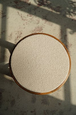 Mid-Century Danish Oak Stool Reupholstered in Bouclé Wool from Rud. Rasmussen, 1950s-MXF-1008748