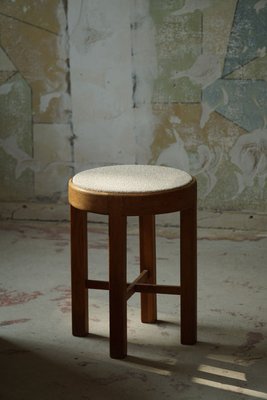 Mid-Century Danish Oak Stool Reupholstered in Bouclé Wool from Rud. Rasmussen, 1950s-MXF-1008748