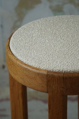 Mid-Century Danish Oak Stool Reupholstered in Bouclé Wool from Rud. Rasmussen, 1950s-MXF-1008748