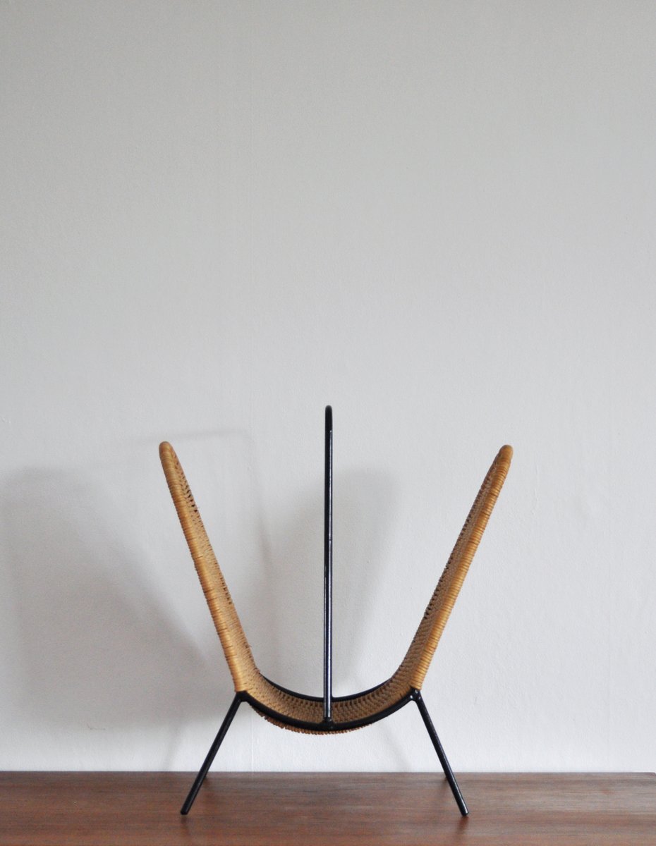 Mid-Century Danish Rattan Magazine Rack Attributed to Carl Auböck from Illums Bolighus, 1960s