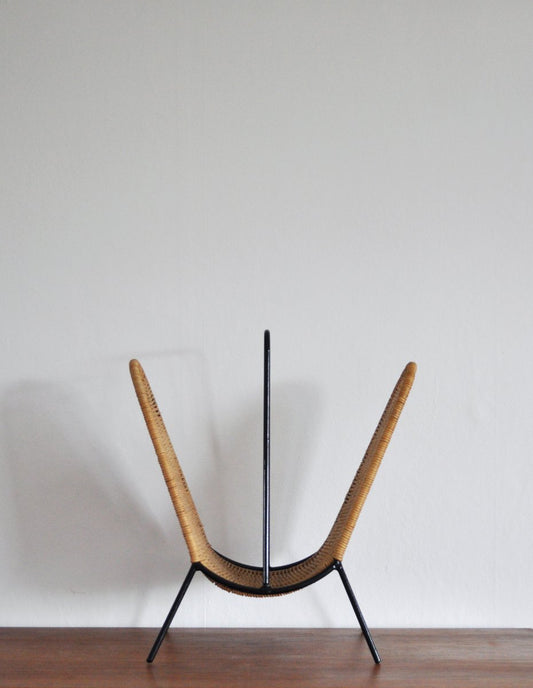 Mid-Century Danish Rattan Magazine Rack Attributed to Carl Auböck from Illums Bolighus, 1960s