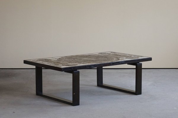 Mid-Century Danish Rectangular Coffee Table in Oak and Stoneware by Ox Art for Trioh, 1970-MXF-964476