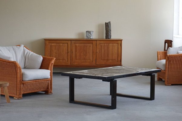 Mid-Century Danish Rectangular Coffee Table in Oak and Stoneware by Ox Art for Trioh, 1970-MXF-964476