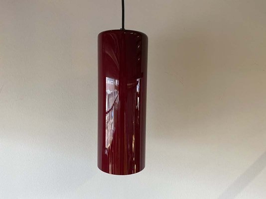 Mid-Century Danish Red Glass Cylinder Ceiling Lamp, 1960s-JO-883714