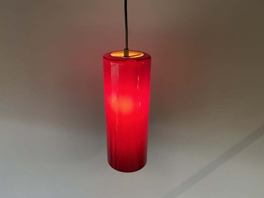 Mid-Century Danish Red Glass Cylinder Ceiling Lamp, 1960s-JO-883714