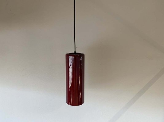 Mid-Century Danish Red Glass Cylinder Ceiling Lamp, 1960s-JO-883714