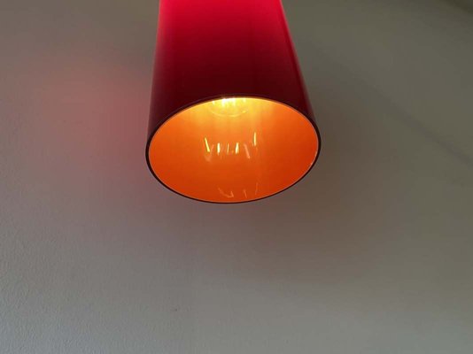 Mid-Century Danish Red Glass Cylinder Ceiling Lamp, 1960s-JO-883714