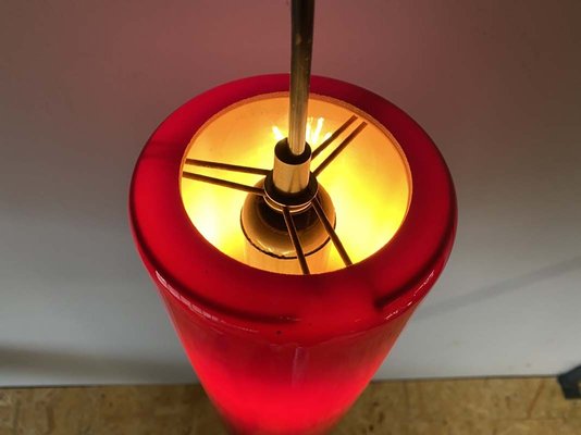 Mid-Century Danish Red Glass Cylinder Ceiling Lamp, 1960s-JO-883714