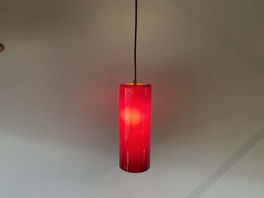 Mid-Century Danish Red Glass Cylinder Ceiling Lamp, 1960s-JO-883714