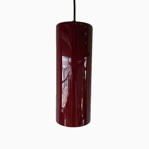 Mid-Century Danish Red Glass Cylinder Ceiling Lamp, 1960s-JO-883714