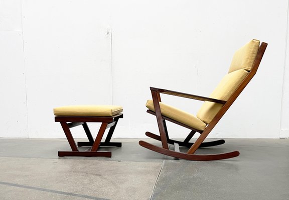 Mid-Century Danish Rocking Chair with Footstool by Poul Volther for Frem Røjle, 1960s, Set of 2-UAH-2041908