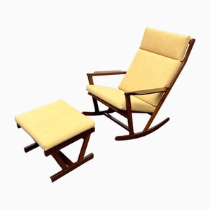 Mid-Century Danish Rocking Chair with Footstool by Poul Volther for Frem Røjle, 1960s, Set of 2-UAH-2041908