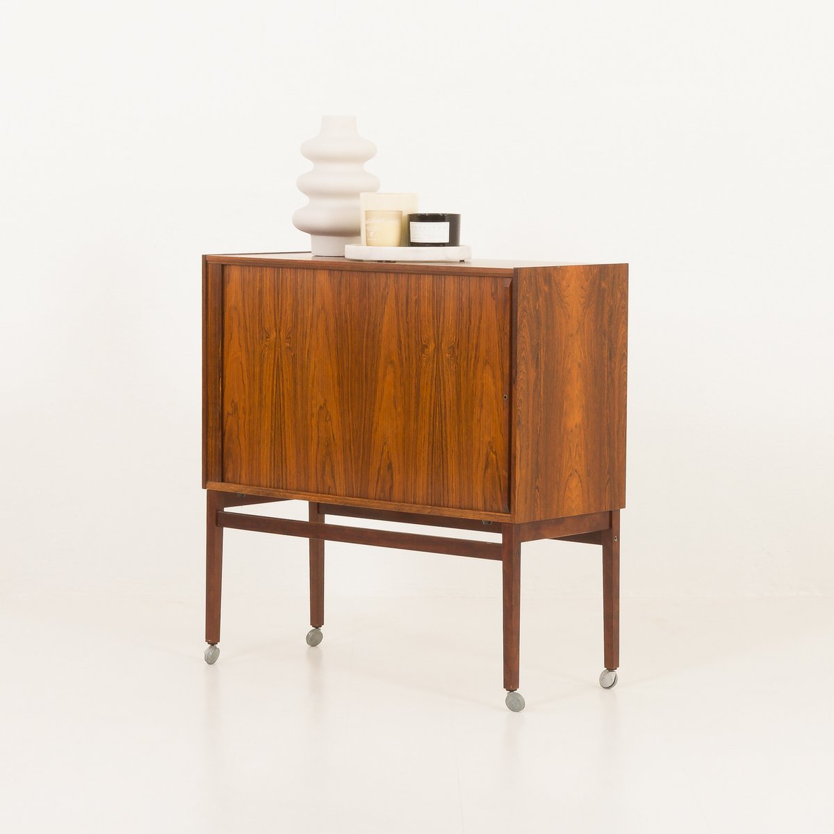 Mid-Century Danish Rosewood Bar Cabinet with Tambour Door, 1960s