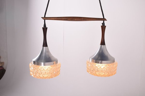 Mid-Century Danish Rosewood, Metal and Glass Dual Pendant Lamp-XWB-910660