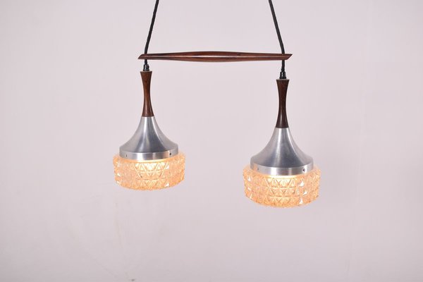 Mid-Century Danish Rosewood, Metal and Glass Dual Pendant Lamp-XWB-910660