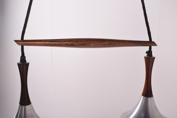 Mid-Century Danish Rosewood, Metal and Glass Dual Pendant Lamp-XWB-910660