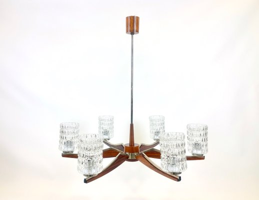 Mid-Century Danish Rosewood & Nickel-Plated 6-Arm Chandelier, 1960s-ZCY-2035684