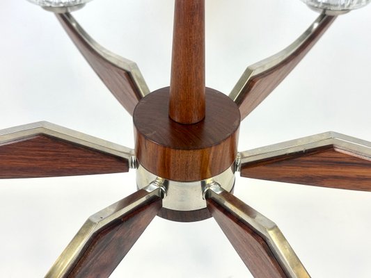 Mid-Century Danish Rosewood & Nickel-Plated 6-Arm Chandelier, 1960s-ZCY-2035684