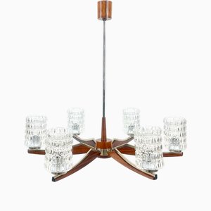 Mid-Century Danish Rosewood & Nickel-Plated 6-Arm Chandelier, 1960s-ZCY-2035684