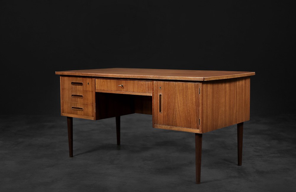 Mid-Century Danish Scandinavian Modern Teak Bilateral Desk, 1960s