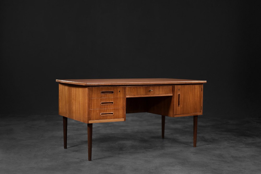 Mid-Century Danish Scandinavian Modern Teak Bilateral Desk, 1960s