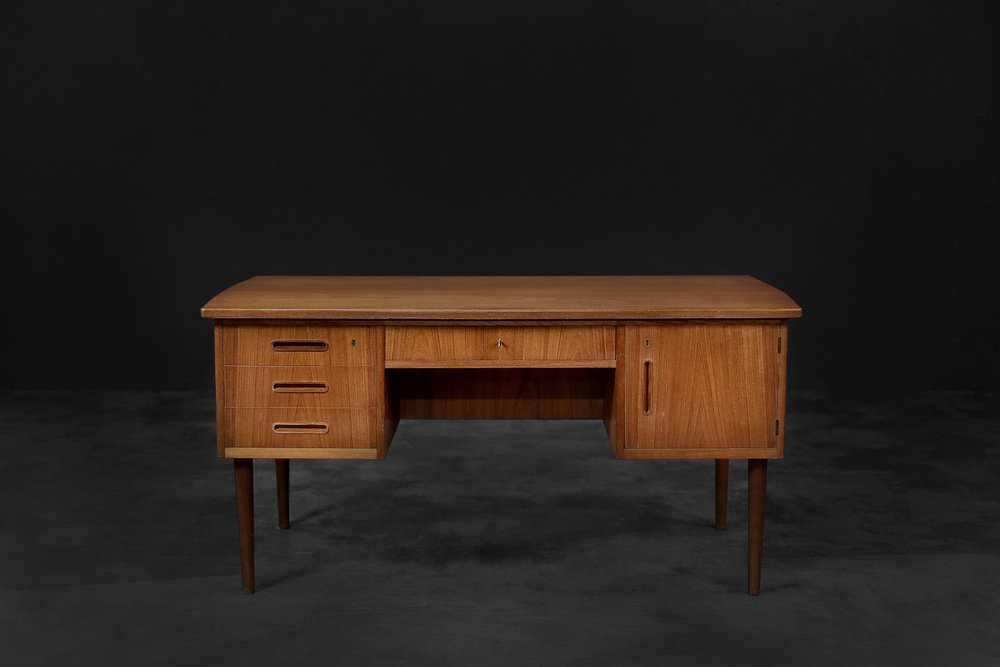 Mid-Century Danish Scandinavian Modern Teak Bilateral Desk, 1960s