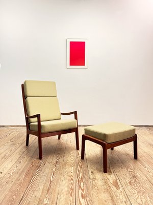 Mid-Century Danish Senator Lounge Chair and Stool by Ole Wanscher for Poul Jeppensens, 1960s, Set of 2-DOY-1384121