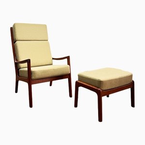 Mid-Century Danish Senator Lounge Chair and Stool by Ole Wanscher for Poul Jeppensens, 1960s, Set of 2-DOY-1384121