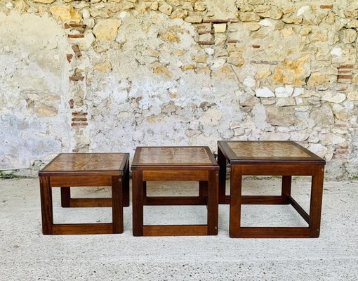 Mid-Century Danish Teak and Ceramic Nesting Tables, 1960s, Set of 3-OJT-1289627