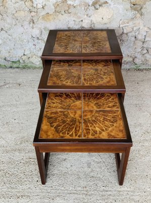 Mid-Century Danish Teak and Ceramic Nesting Tables, 1960s, Set of 3-OJT-1289627