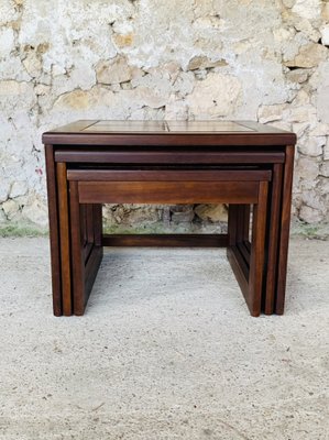 Mid-Century Danish Teak and Ceramic Nesting Tables, 1960s, Set of 3-OJT-1289627