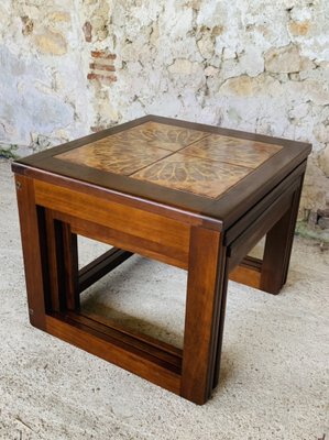 Mid-Century Danish Teak and Ceramic Nesting Tables, 1960s, Set of 3-OJT-1289627