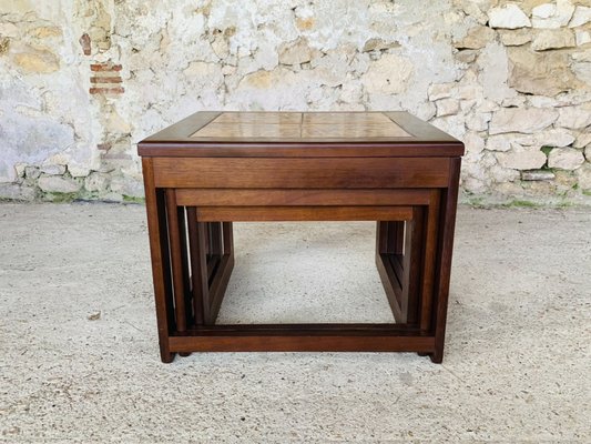 Mid-Century Danish Teak and Ceramic Nesting Tables, 1960s, Set of 3-OJT-1289627