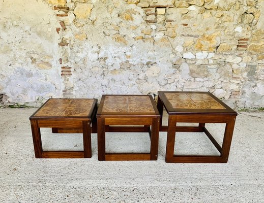 Mid-Century Danish Teak and Ceramic Nesting Tables, 1960s, Set of 3-OJT-1289627