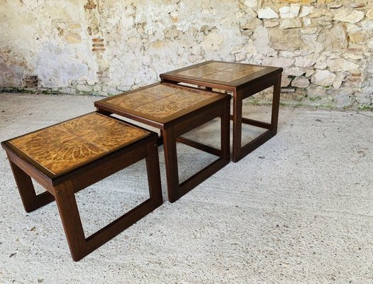 Mid-Century Danish Teak and Ceramic Nesting Tables, 1960s, Set of 3-OJT-1289627